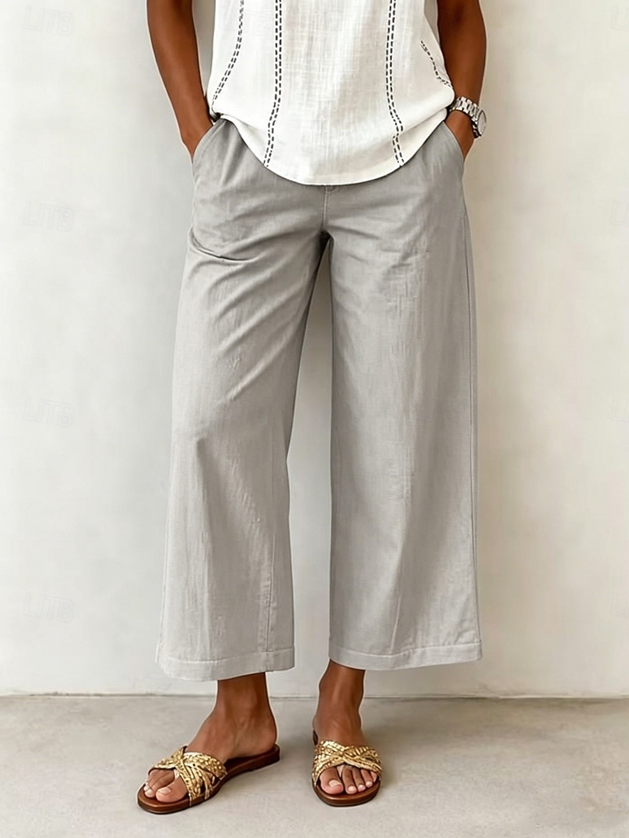 Women's Wide Leg Trousers Casual Pants Vacation Fashion Streetwear Full Length High Waist Plain Pocket Elastic Waist Comfortable Breathable Inelastic Daily Vacation Street Light Gray Dark Grey Black 2026 - $10.49 –P9