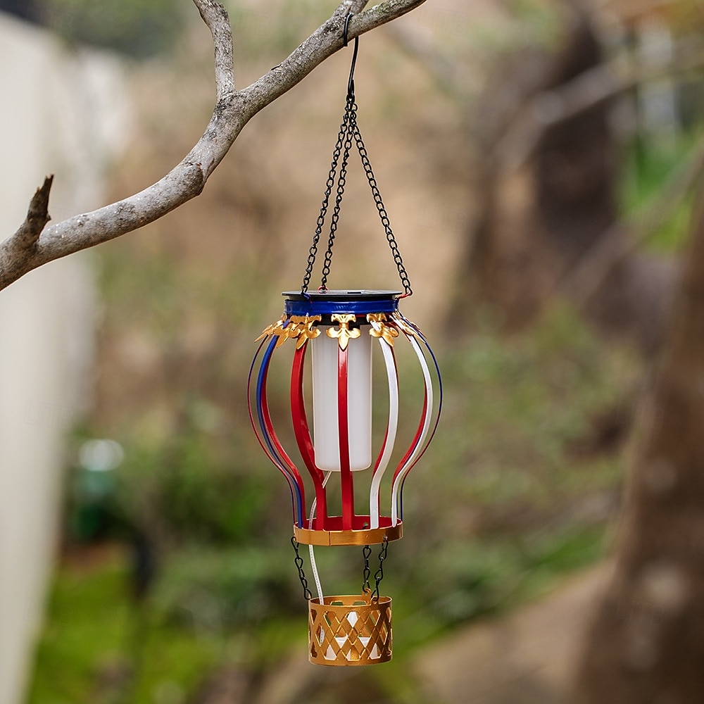 Outdoor Solar Hanging Lantern, Waterproof Metal Hot Air Balloon Decor with Flickering Flame LED, Patio Garden Porch Tree Balcony Fence Party Wedding Ambient Lighting 2026 - $23.99 –P16