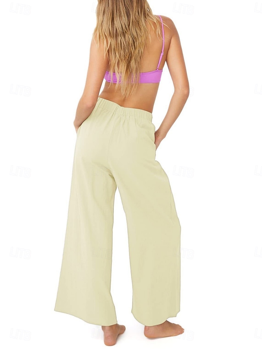 Mujer Algodón Perneras anchas Moda Ropa de calle Casual Longitud total Alta cintura Plano Bolsillo Cintura elástica Confortable Comodidad Suave Elástico Exterior Vacaciones Calle Azul Piscina 2026 - $22.99 –P12