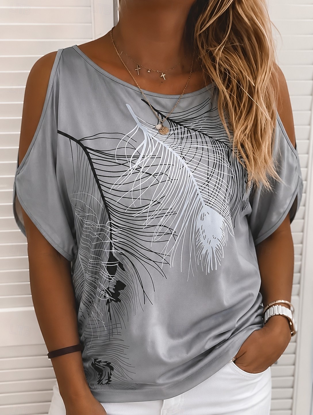 Per donna Top con spalle scoperte Maglietta Top estivi Grafico Elegante Bohemien Tropicale Manica Corta Scollo a Barca Top Regolari Casuale Quotidiano Spiaggia Blu Verde Grigio Estate Primavera del 2026 a $21.99 –P2