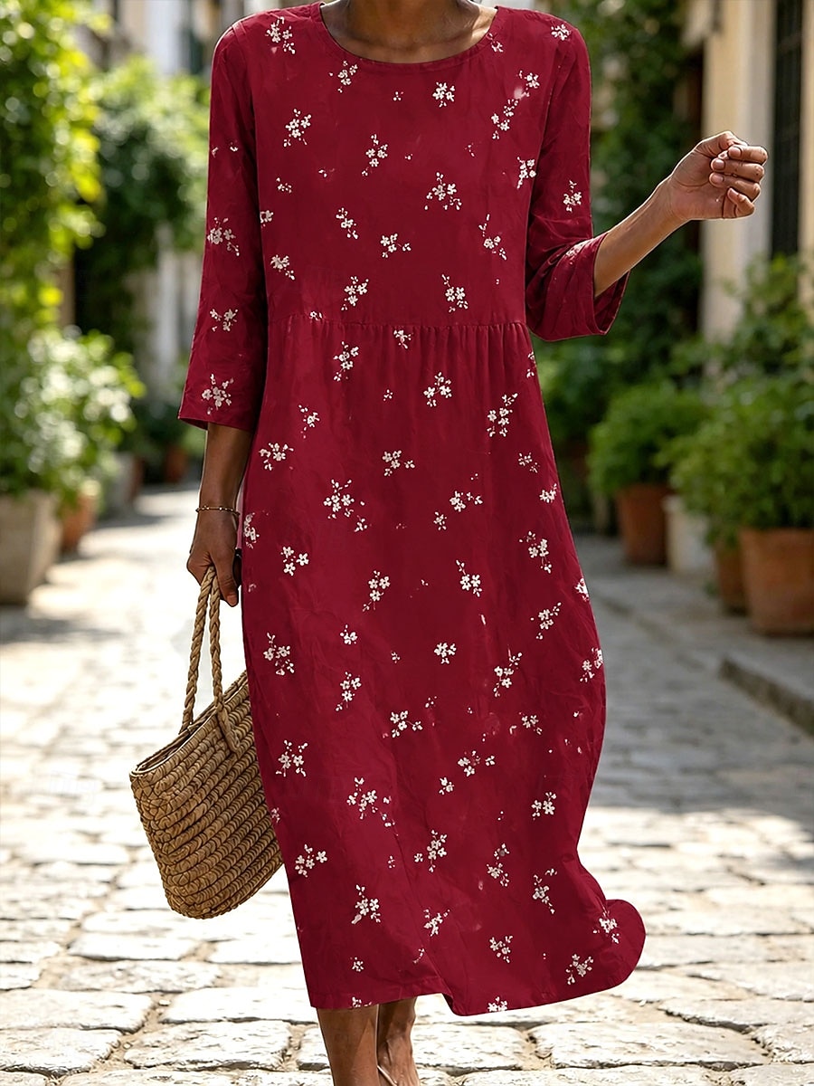 Per donna Abito Midi Vestito Estivo Abito Estivo Vacanza Casual Boho Spiaggia Ferie Vestibilità regolare Floreale Grafico Manica 3/4 Girocollo Blu Rosa Rosso Verde Estate Primavera del 2026 a $39.99 –P4