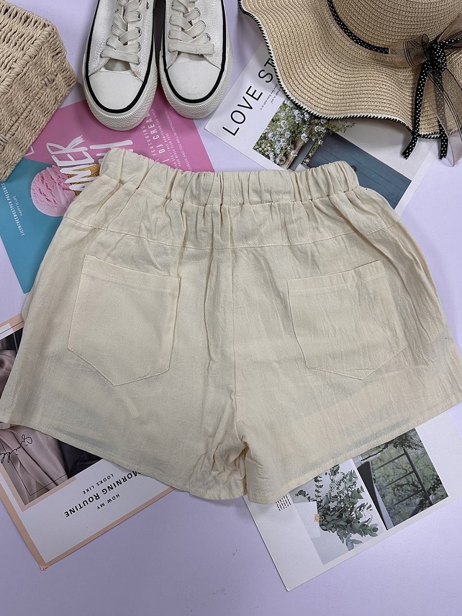 Women's Cotton Shorts Fashion Streetwear Casual Short High Waist Plain Pocket Elastic Waistband Comfy Comfort Soft Stretchy Outdoor Vacation Street Dark-Gray Apricot Khaki Black Summer Spring Loose 2026 - $18.99 –P3