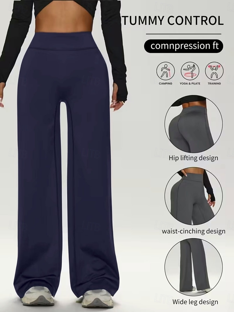 Dames Yoga broek Breed Been Vrijetijdsbroek Casual / sportief Volledige lengte Hoge taille Effen Comfortabel Comfort Zacht Hoge Elasticiteit Buitensporten Fitness Donker-Grijs Zwart Roze Wijn Lente 2026 - $22.99 –P2