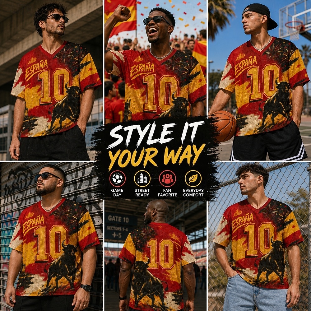 Cupa de fotbal 2026 Bărbați Grafic numeric Spania Tricou Tricouri din jerseu Manșon scurt Tricou Tipărire 3D În V Cămașă Sport Stil de strada Sport exterior Ziua meciului Fotbal Roșu 4 Roșu 3 Roșu 5 2026 - $23.99 –P7