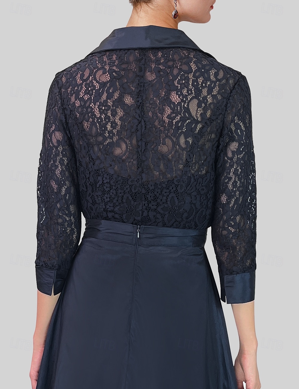 Pantaloni Lungime Podea Rochie Mama Miresei Lungime Manșon 3/4 Guler Cămașă Epocă Petrecere Oficial Invitat la nunta Seară Formală Satin Dantelă cu Ruching 2026 - $206.99 –P5
