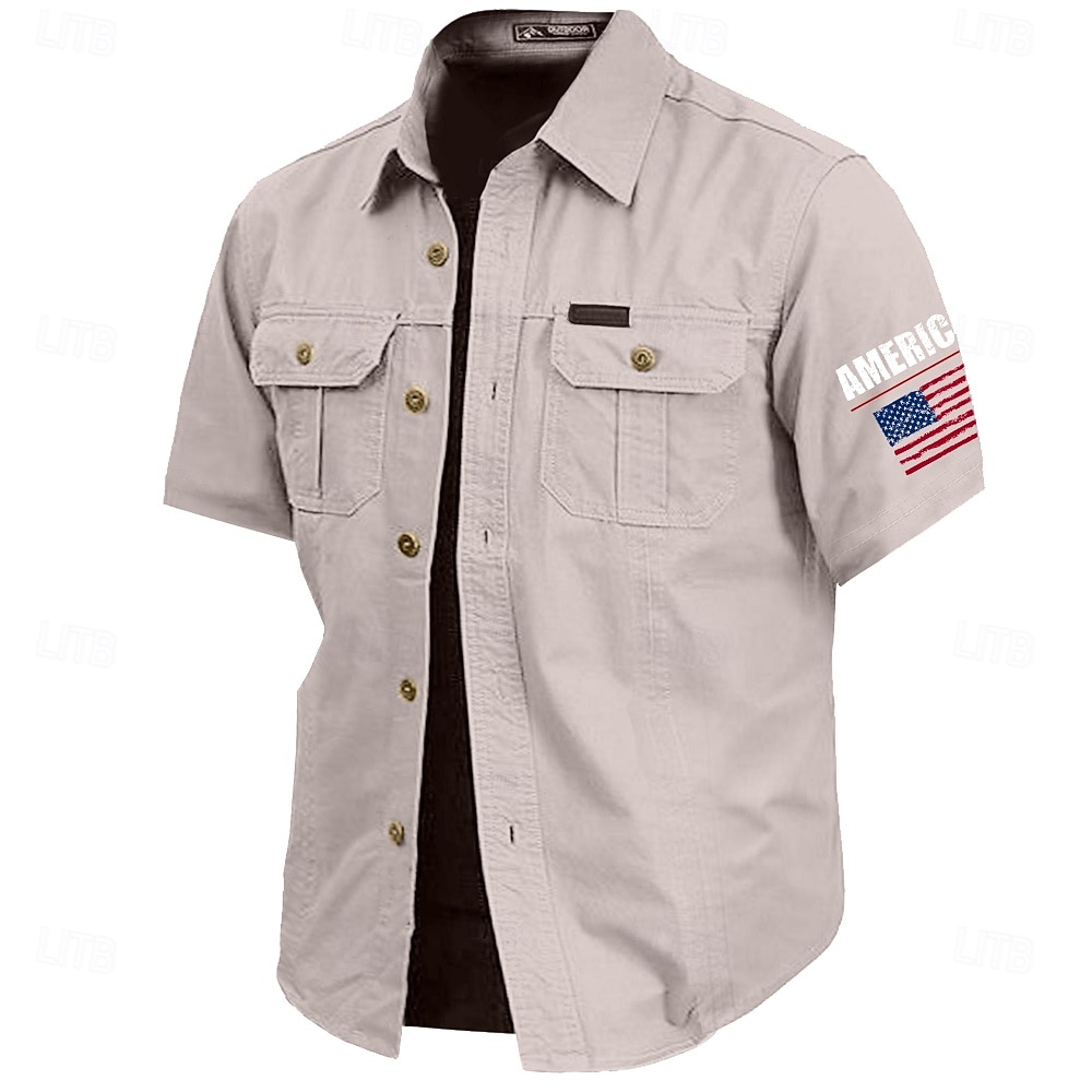 Hombre 4 de julio, 250 aniversario de Estados Unidos Bandera estadounidense Camisa de trabajo de algodón camisa occidental Camisa cargo Manga Corta ejército militar Patriótico Casual Para trabajo 2026 - $27.99 –P5