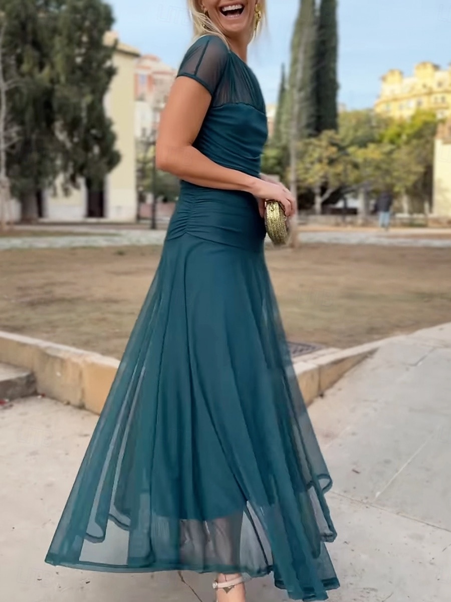 Women's Maxi Dress Chiffon Dress Prom Dress Cocktail Dress Elegant Fashion Modern Vacation Party Wedding Guest Regular Fit Plain Short Sleeve Crew Neck Red Navy Blue Purple Green Summer Spring 2026 - $29.99 –P4