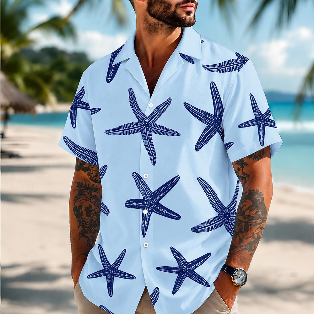 Per uomo Stella marina Camicia hawaiana estiva Camicie tropicali Camicia Aloha Manica Corta Hawaiano Quotidiano Vacanza al Mare Estate Primavera Collo ripiegato Stampa 3D Camicie con bottoni Blu del 2026 a $25.99 –P1