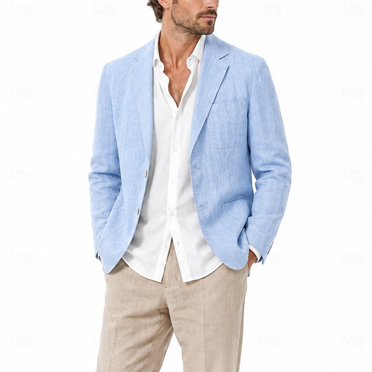 Masculino jaqueta leve Blazer 100% linho coquetel Praia Férias Moda Diário Verão Primavera Linho Côr Sólida Comum 2 Botões Jaqueta esporte Azul Marinha Azul Céu Bege de 2026 por $235.59 –P12