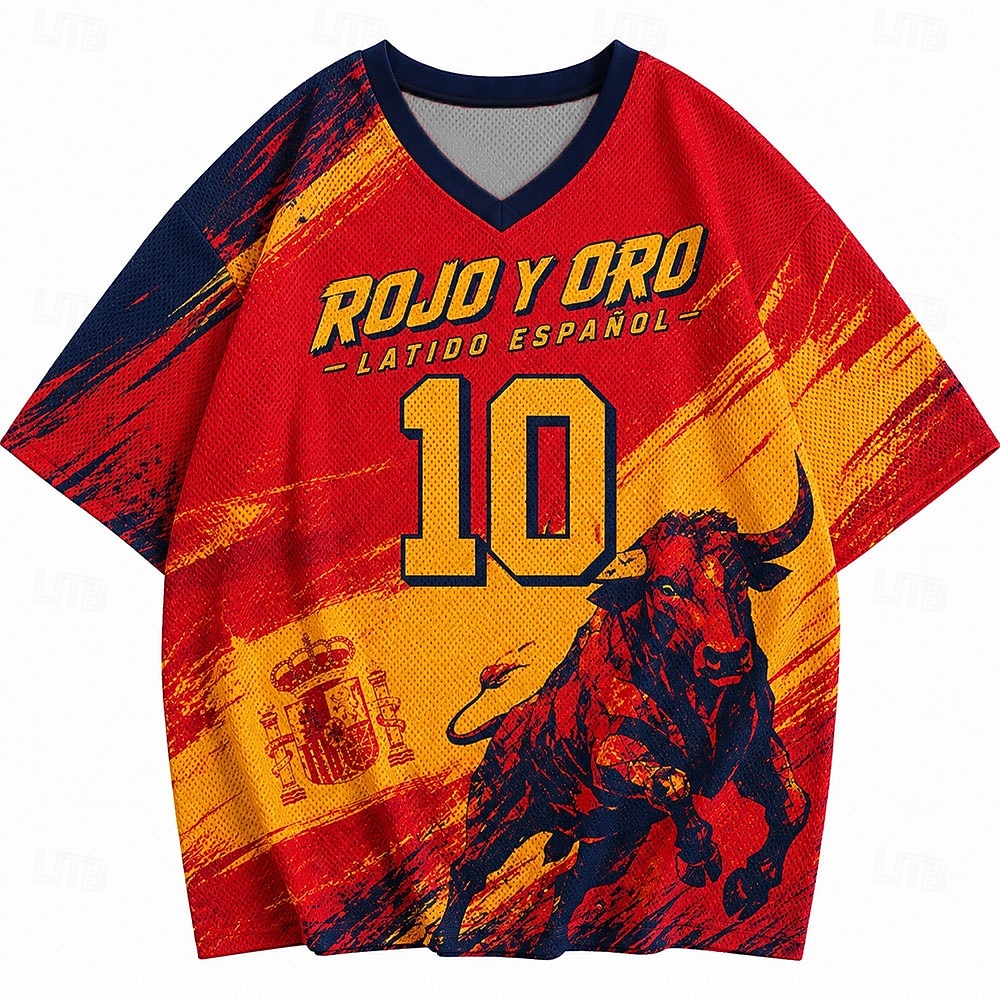 Fußball-Pokal 2026 Herren Zahlengrafik Spanien T Shirt Jersey Shirts Kurzarm T-Shirt 3D-Druck V Ausschnitt Hemd Sport Streetstyle Sport im Freien Spieltag American Football Rot 4 Rot 3 Rote Frühling 2026 - $23.99 –P5