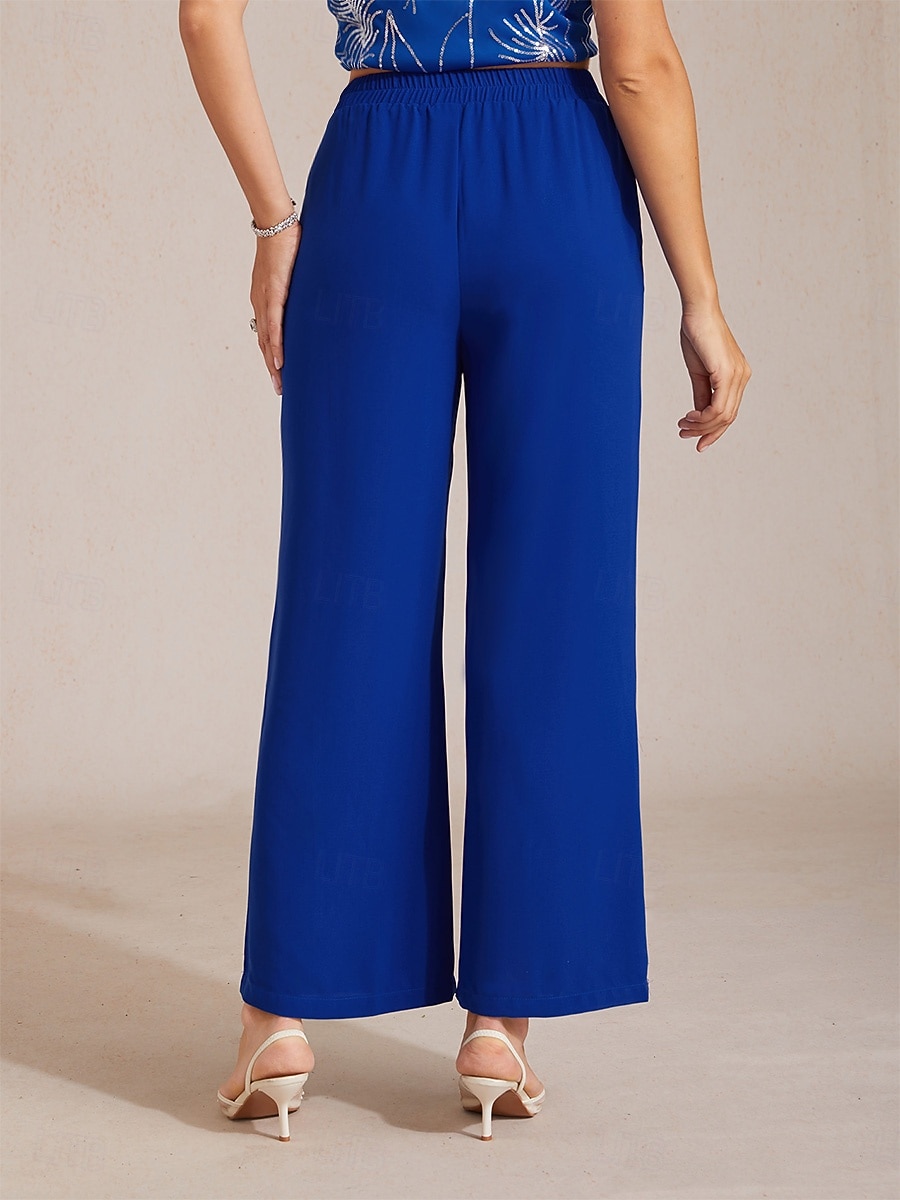 Per donna Gamba larga Chinos Essenziale Lunghezza intera Vita Alta Semplice Tasca Fascia Elastica Comodo Morbido Confortevole Micro-elastico Matrimonio Formale Blu reale Estate Primavera Vestibilit del 2026 a $59.99 –P2