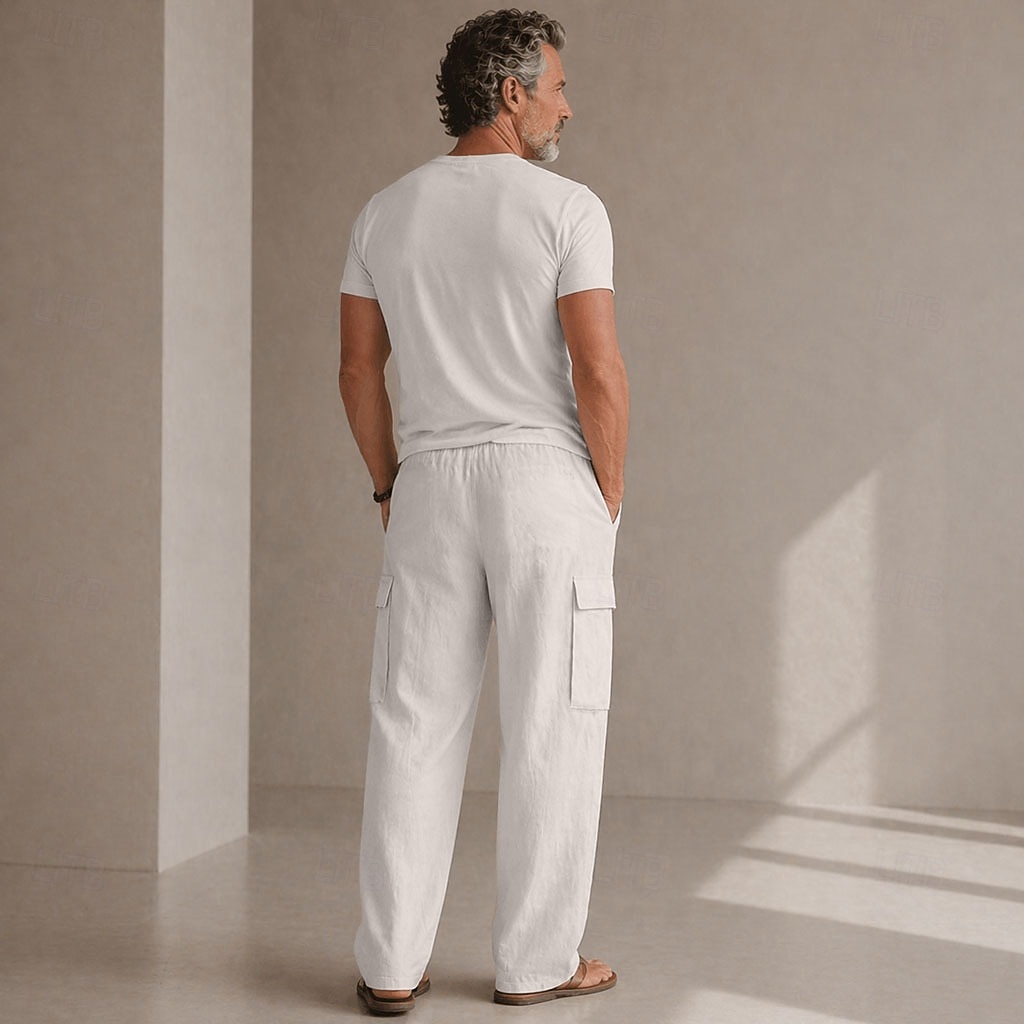 Herre Militærbukser Linbukser Bukser Sommerbukser Snorer Elastisk midje Multi lomme عادي Komfort Myk Full lengde Daglig utendørs Ferie Mote Klassisk Stil Svart Hvit Uelastisk 2026 - $39.99 –P3