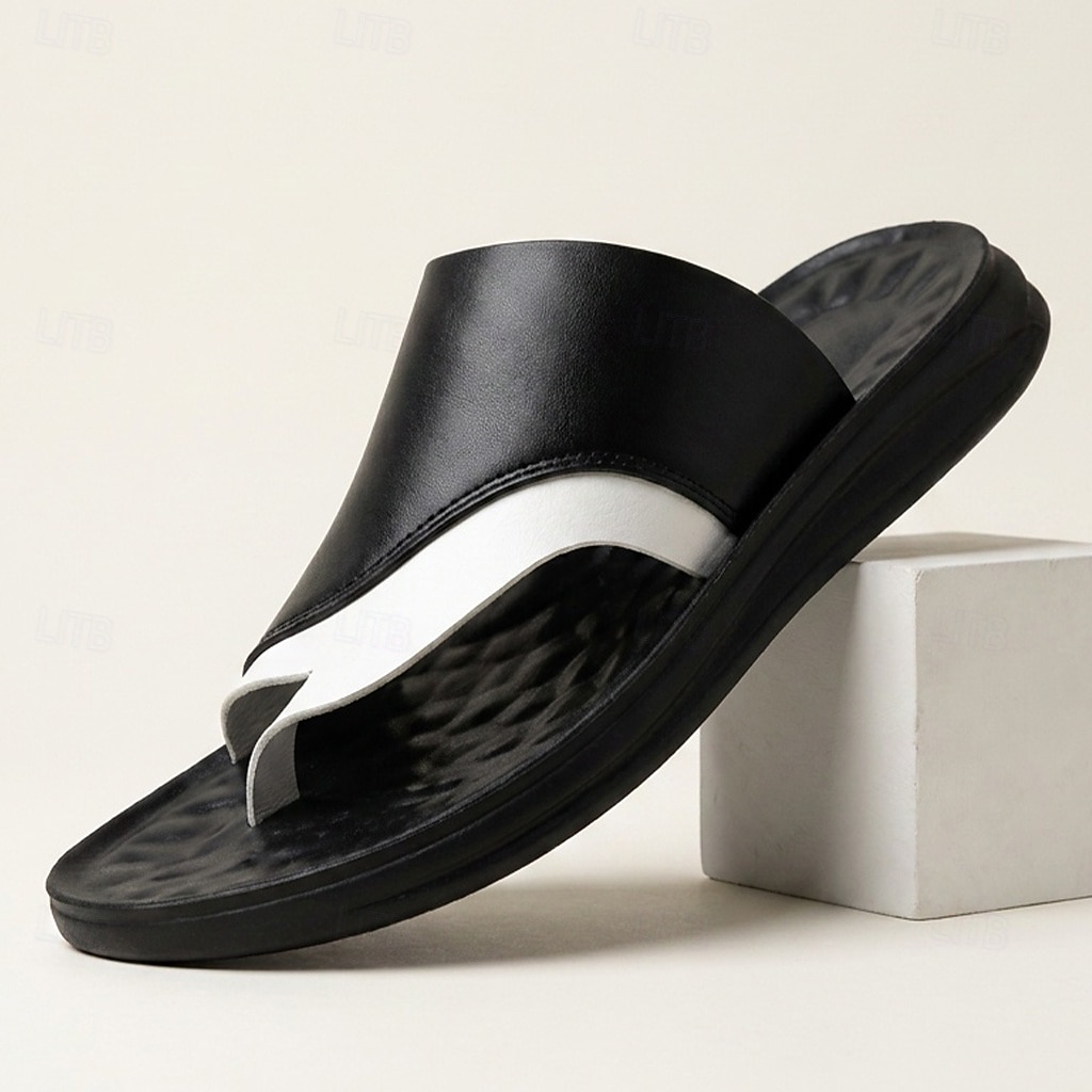 Men's Black Toe Post Sandals Open-Toe Lightweight Comfort Summer Footwear for Beach Vacation, Resort Travel, Daily Leisure and Warm Weather Wear 2026 - $34.99 –P1