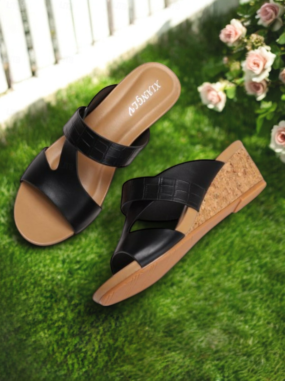 Women's Brown Cork Wedge Sandals - Open-Toe Slip-On Summer Slides with Croc-Embossed Straps for Casual & Summer Wear 2026 - $34.99 –P4