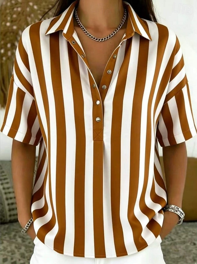Mujer Camisa A Rayas Vacaciones Moda Diario Sin Mangas Cuello Vuelto Tops regulares Casual Diario Amarillo Verde Claro Rosa Rojo Marrón Verano Primavera 2026 - $28.99 –P12