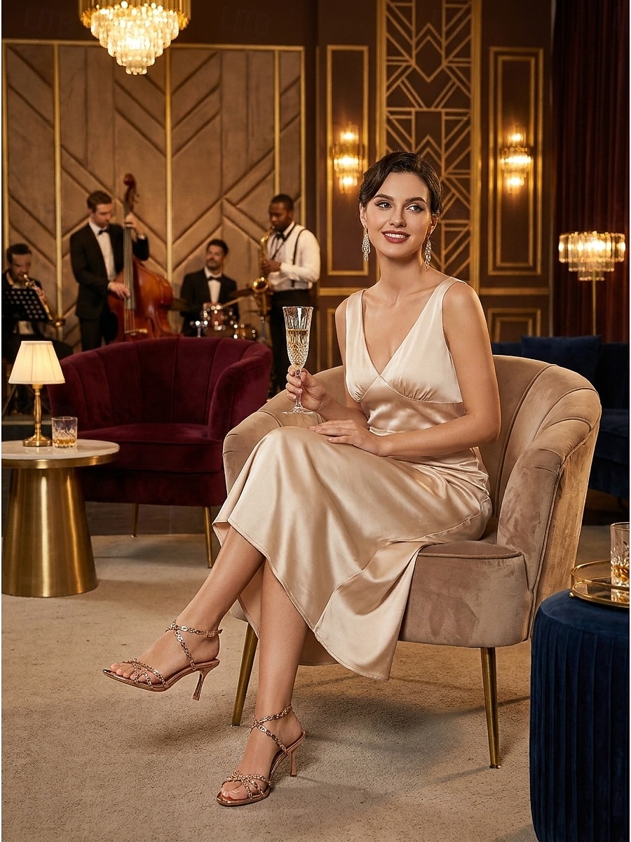 Women's 1920s Great Gatsby Shoes - Champagne Strappy Heels with Metallic Geometric Cutout for Flapper Party, Cocktail Evening & Prom 2026 - $59.99 –P6