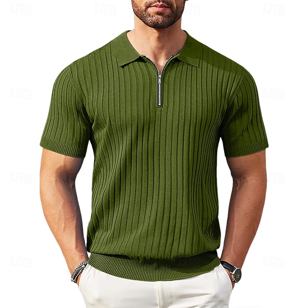 Pánské Polokošile Polo na zip Ležérní Denní Klopa Krátký rukáv Módní Základní Bez vzoru Lehká váha Čtvrtletní zip Léto Jaro Černá Bílá Námořnická modř Khaki Armádní zelená Polokošile 2026 - $24.99 –P14