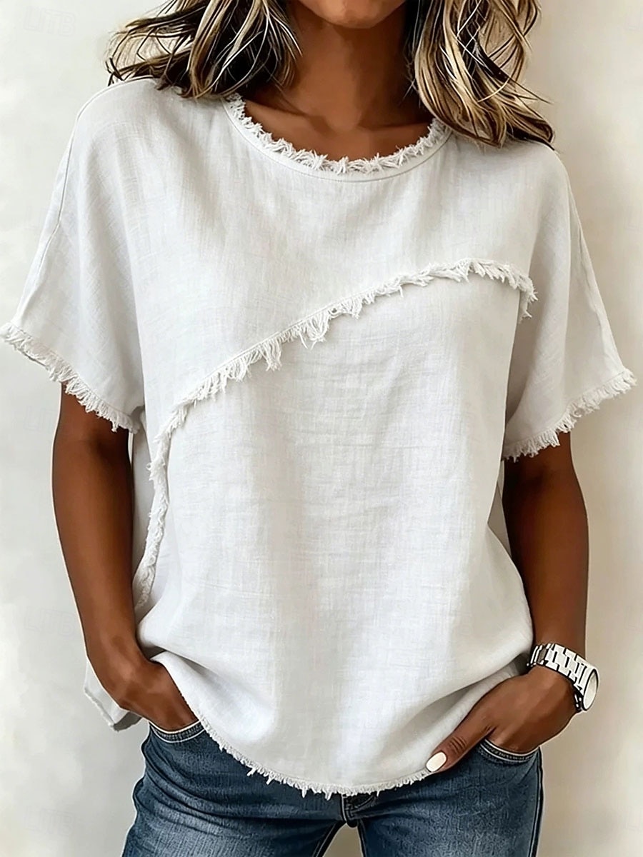 Women's Elegant T Shirt Tee Graphic Plain Elegant Short Sleeve Crew Neck Regular Tops Casual Beach White Light Green Khaki Purple Summer 2026 - $29.99 –P3