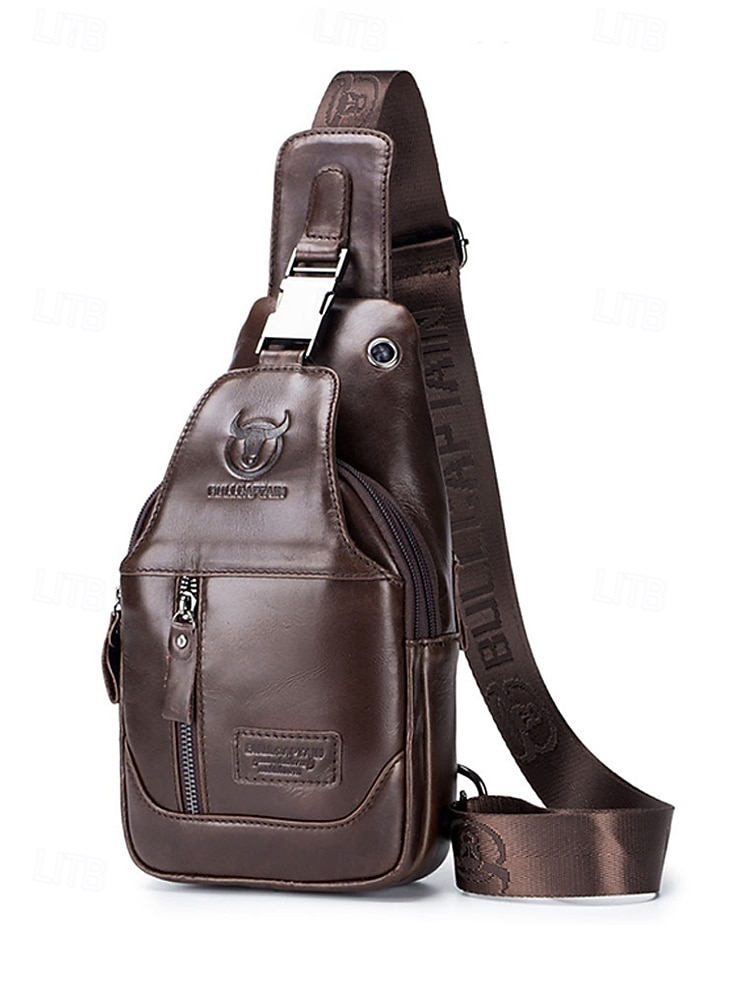 geantă sling bărbătească din piele naturală - geantă vintage crossbody cu compartimente multiple &capacitate mare, curea reglabilă pentru naveta de afaceri, călătorii &casual de zi cu zi, culori 2026 - $42.99 –P4