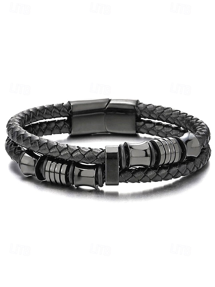 cuir synthétique à fermeture magnétique pour homme &Bracelet en acier inoxydable noir, résistant et élégant, idéal pour offrir, pour les vacances à la plage ou au quotidien. de 2026 ? $11.99 –P5