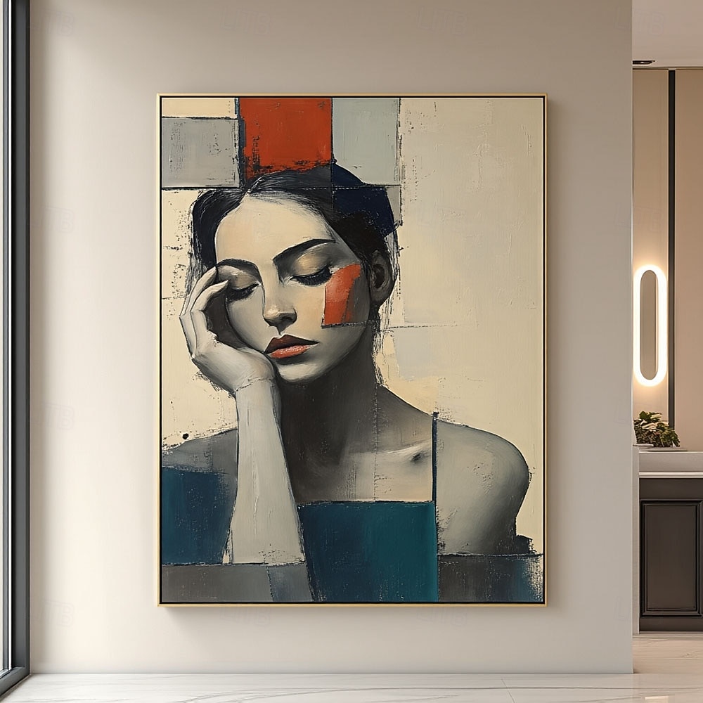 Hand Painted Beautiful Woman Portrait Abstract Oil Painting Style Lady ...