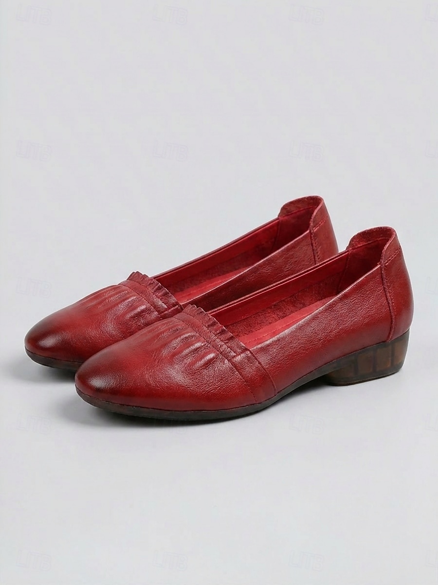 Burgunderrote Ballerinas aus echtem Leder für Damen – bequeme Slipper zum Hineinschlüpfen, ideal zum Spazierengehen, Reisen und für den Business-Casual-Look. &Alltagskleidung 2026 - $46.99 –P3