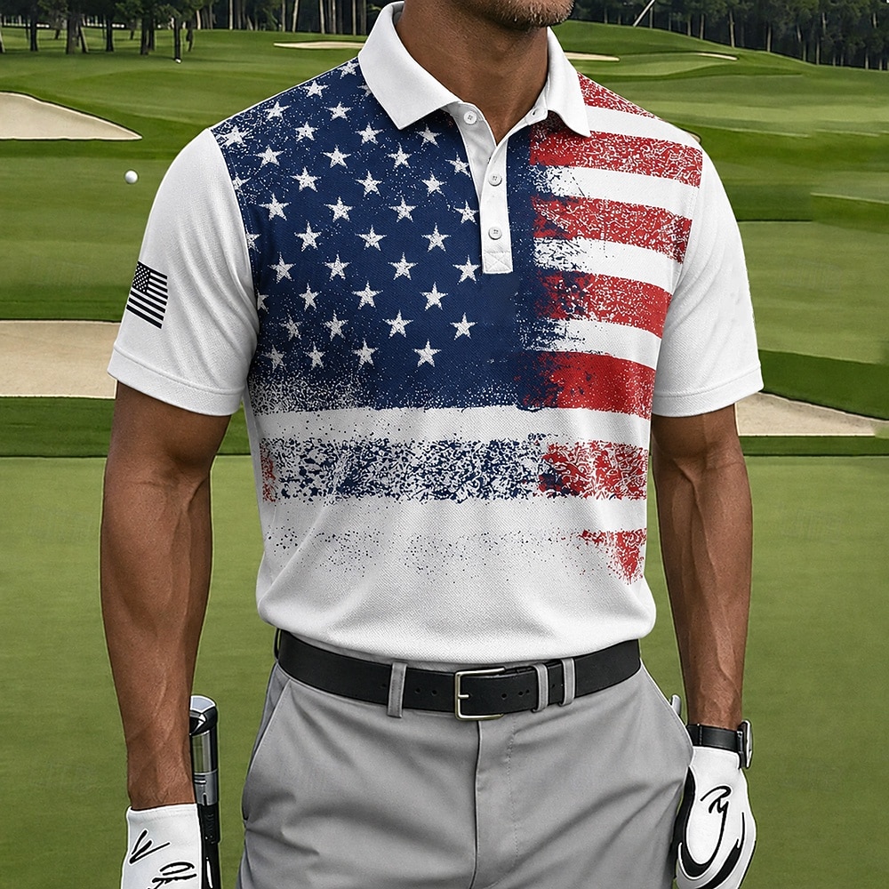 Ziua Independenței Americane cămașă polo pentru bărbați cu steagul american mânecă scurtă cămașă polo guler casual athleisure purtare zilnică ținută de festival imprimare 3D butoane primăvară și vară 2026 - $22.99 –P2