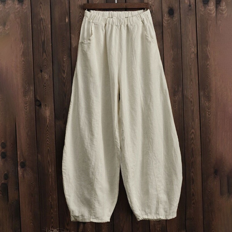 Women's Plus Size Linen-feel Pants Wide Leg Chinos Summer Pants Vacation Casual Lounge Full Length Natural Solid Color Pocket Baggy Micro-elastic Daily Vacation Holiday Black White Green Dark Blue 2026 - $23.99 –P6