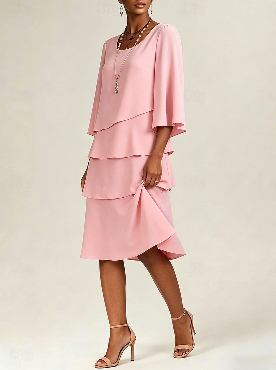 Women's Midi Dress Chiffon Dress Cocktail Dress Wedding Guest Dress Elegant Fashion Modern Daily Outdoor Vacation Regular Fit Plain Long Sleeve Crew Neck Black Pink Navy Blue Apricot Summer Spring 2026 - $28.99 –P2