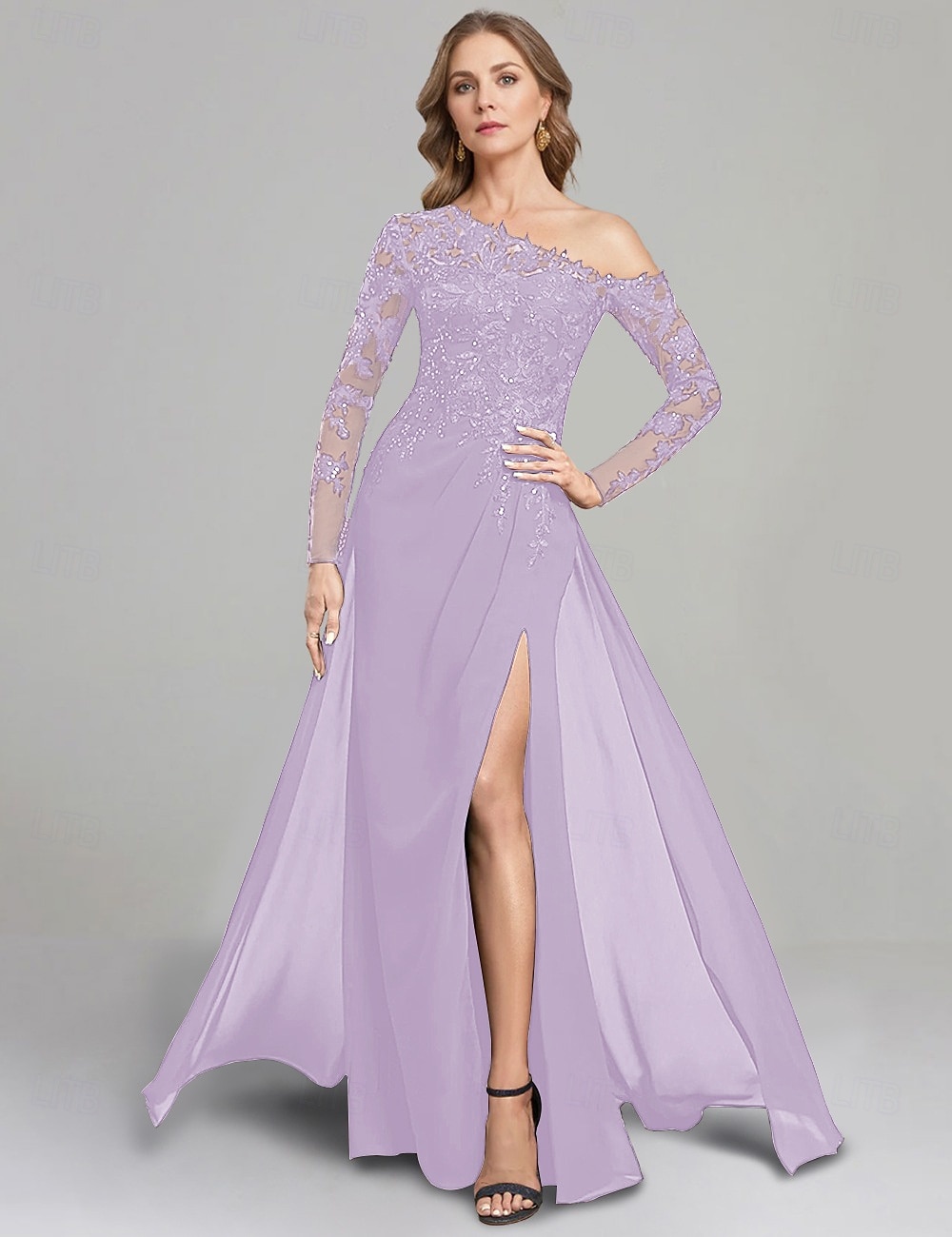 Funda Columna Vestidos Hasta el Suelo Vestido Invitada Boda Vestido formal Vestido de noche Vestido de Madrina Manga Larga Un Hombro Elegante Formal Gasa con Encaje Un Color 2026 - $212.79 –P12
