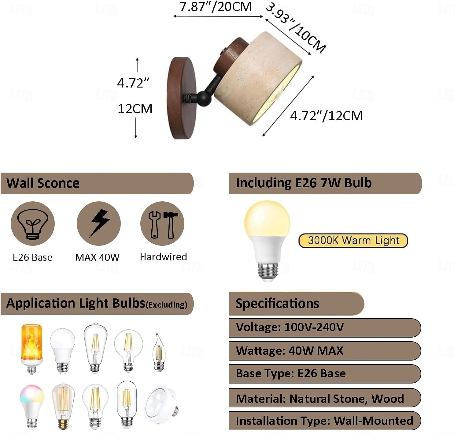 Natural Stone Wall Sconce Adjustable Stone Mounted Bathroom Light Hardwired Farmhouse Rustic Lamp Mid Century Modern Lighting for Bedroom Living Room Bedside 85-265V 2026 - $132.99 –P2