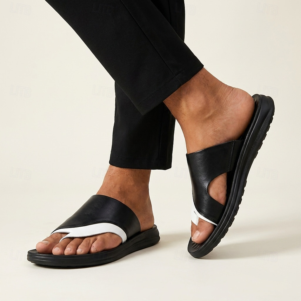 Men's Black Toe Post Sandals Open-Toe Lightweight Comfort Summer Footwear for Beach Vacation, Resort Travel, Daily Leisure and Warm Weather Wear 2026 - $34.99 –P3