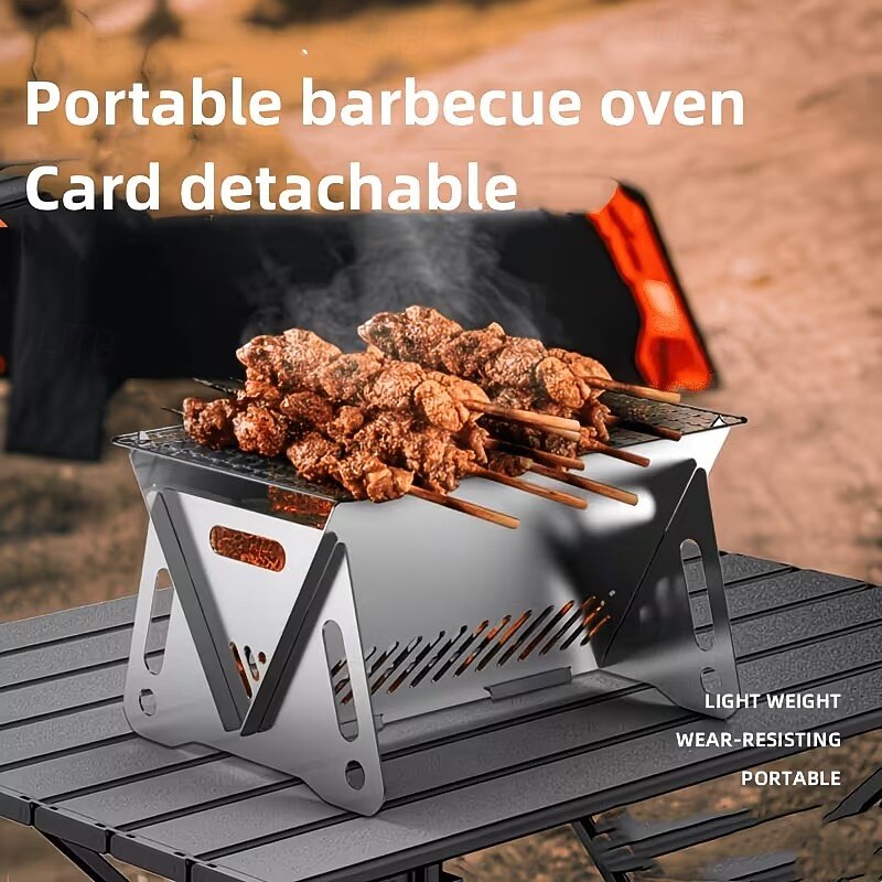 Conjunto de churrasqueira dobrável para uso externo com 2 peças, incluindo fogão a cartucho de aço inoxidável e fogão a carvão portátil, perfeito para camping, trilhas, festas no jardim, piqueniques, de 2026 por $14.99 –P1