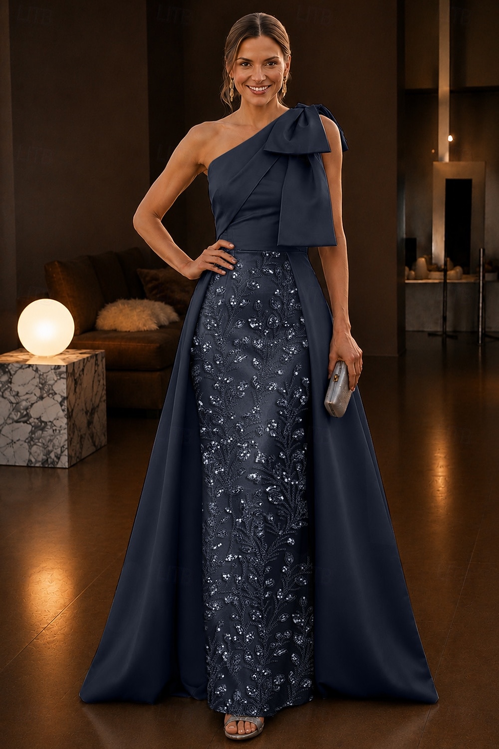 Linea ad A Lunghezza al pavimento Abito da Sera Abito formale Elegante Brillanti Floreale Senza Maniche Monospalla Festa in giardino Matrimonio Raso Tulle con Fiocco/Fiocchi Perline ricamate del 2026 a $171.99 –P2