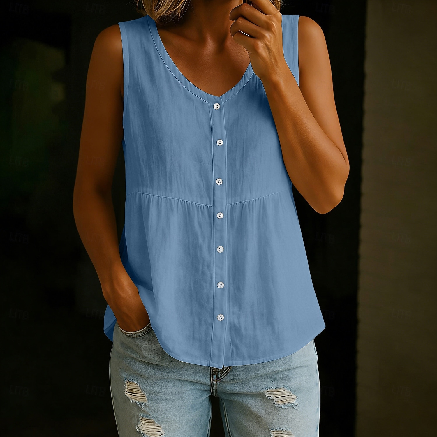 Femmes Débardeur Couleur Unie ancien Élégant Occasionnel Sans manches Col en V Hauts Réguliers Occasionnel Quotidien Bleu Noir Blanche Jaune Rouge Été Printemps de 2026 ? $25.99 –P5