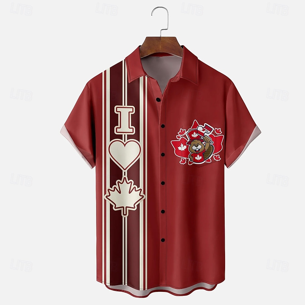 Canada Day Men's Maple Leaf Beaver National Flag Shirt Summer Shirt Button Up Shirt Short Sleeve Patriotic Outdoor Holiday Summer Spring Turndown 3D Print Collared Shirts Front One Pocket Black Pink 2026 - $25.99 –P3