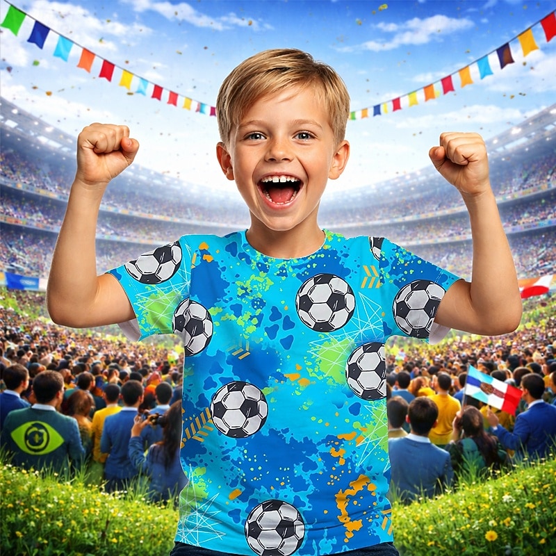 Băieți 3D Grafic Fotbal Tricouri de fotbal Tricou Manșon scurt Tipărire 3D Vară Primăvară Sport Modă Șic Stradă Copii 4-12 ani Stil Nautic Casual Zilnic În aer liber Fit regulat 2026 - $15.99 –P3