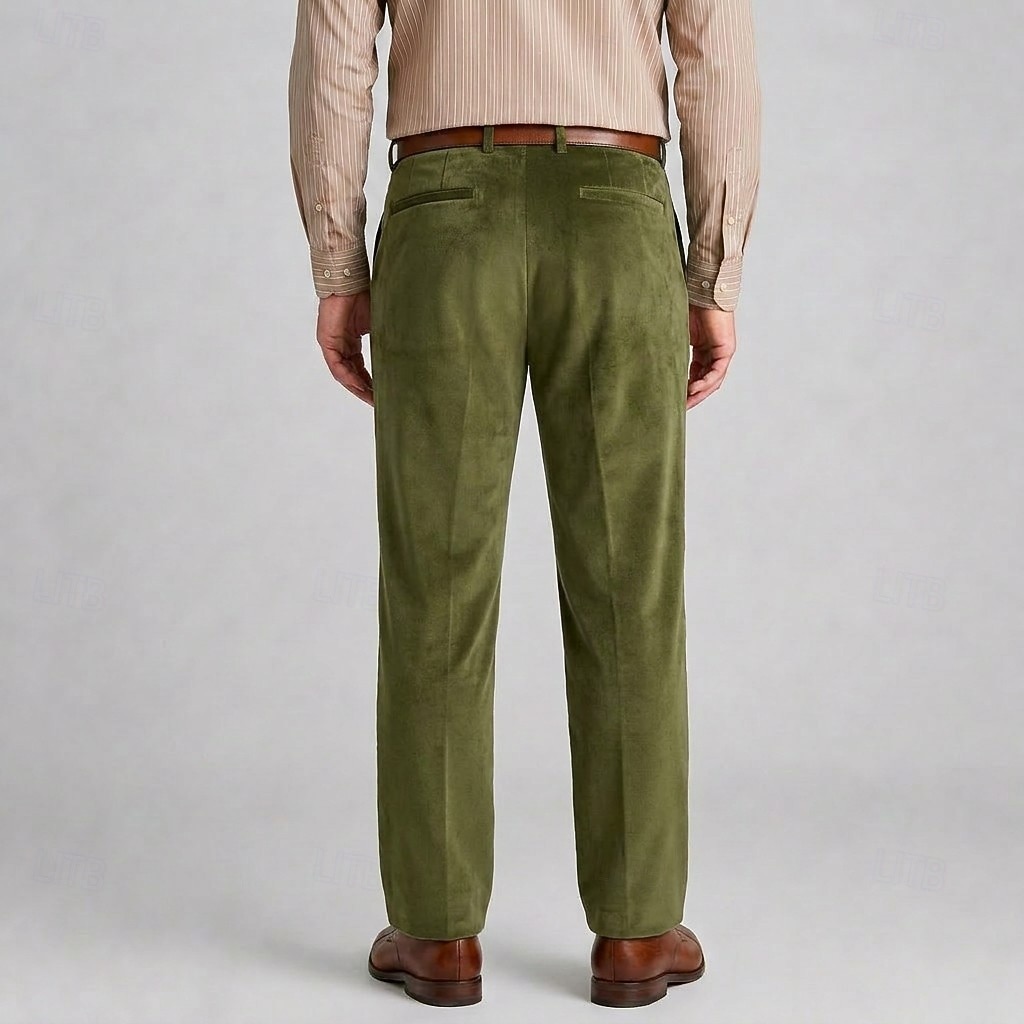 Calça social masculina de veludo - calça reta para ocasiões formais - verde militar de 2026 por $40.99 –P10