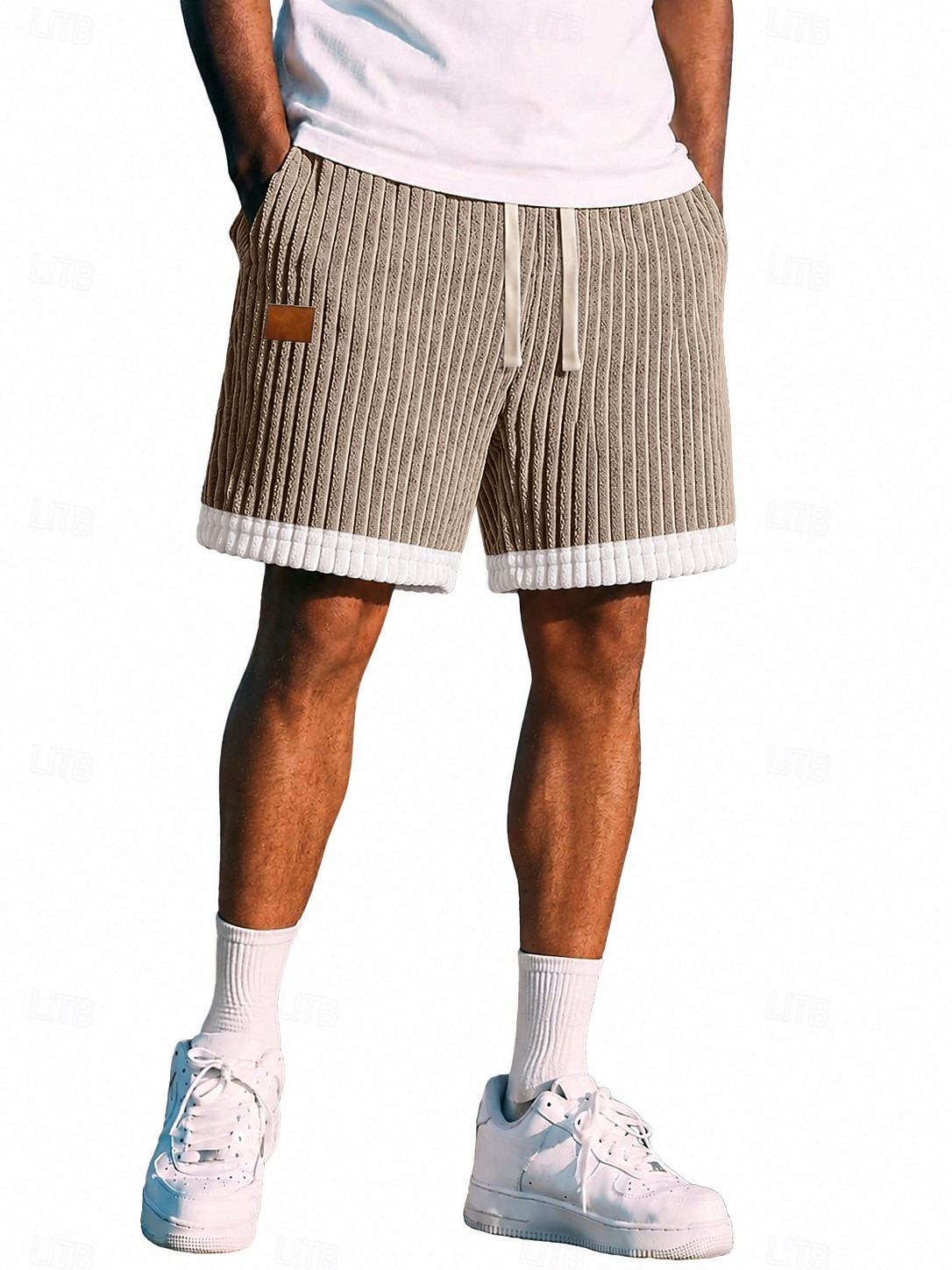Men's Shorts Casual Shorts Corduroy Shorts Pocket Elastic Waist Ribbed Plain Striped Comfort Breathable Above Knee Casual Outdoor Beach Vacation Fashion Khaki Navy Blue Stretchy 2026 - $27.99 –P1