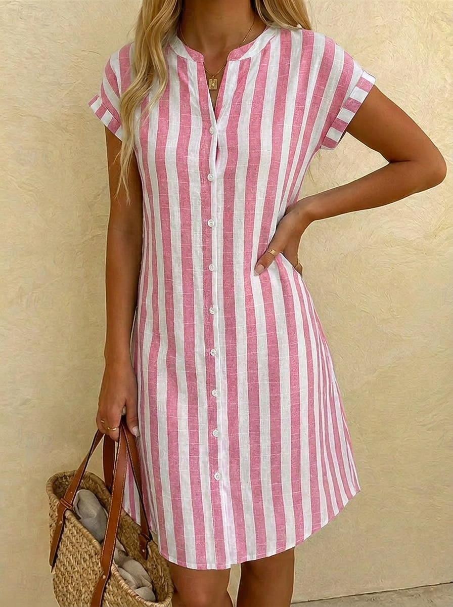 Mujer Vestido hasta la Rodilla Vestido de Camisa Vestido informal Vestido a rayas Elegante Moda Diario Vacaciones Ajuste regular A Rayas Manga Corta Collar mandarín Rojo Azul Marino Gris Azul claro 2026 - $22.99 –P3