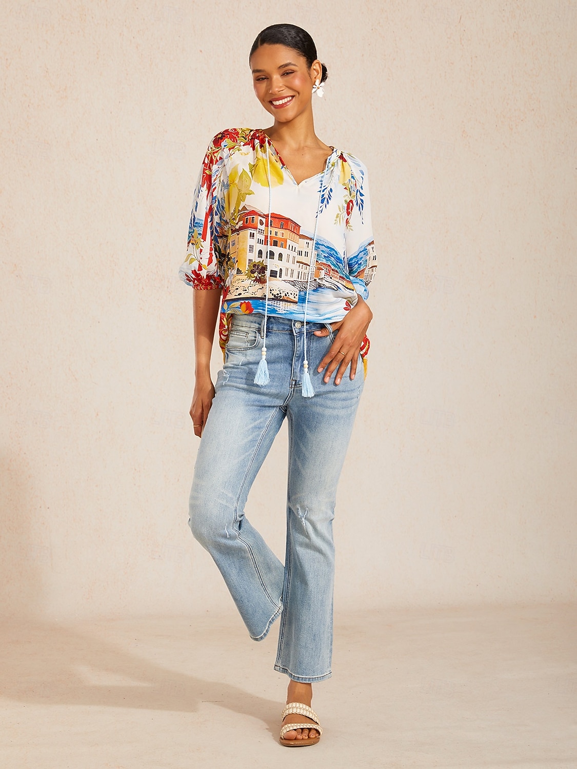 top estivo in chiffon con maniche raglan Santorini del 2026 a $67.99 –P3