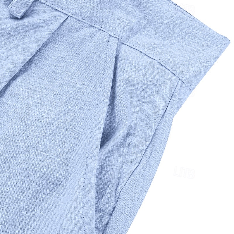 Per uomo Pantaloni di Lino Pantaloni Pantaloni casual Pantaloni Estivi Pieghettato Bottoni Semplice Comodità Traspirante Lunghezza intera Quotidiano Affari Ferie Moda Stile Classico Blu Cachi del 2026 a $28.99 –P4