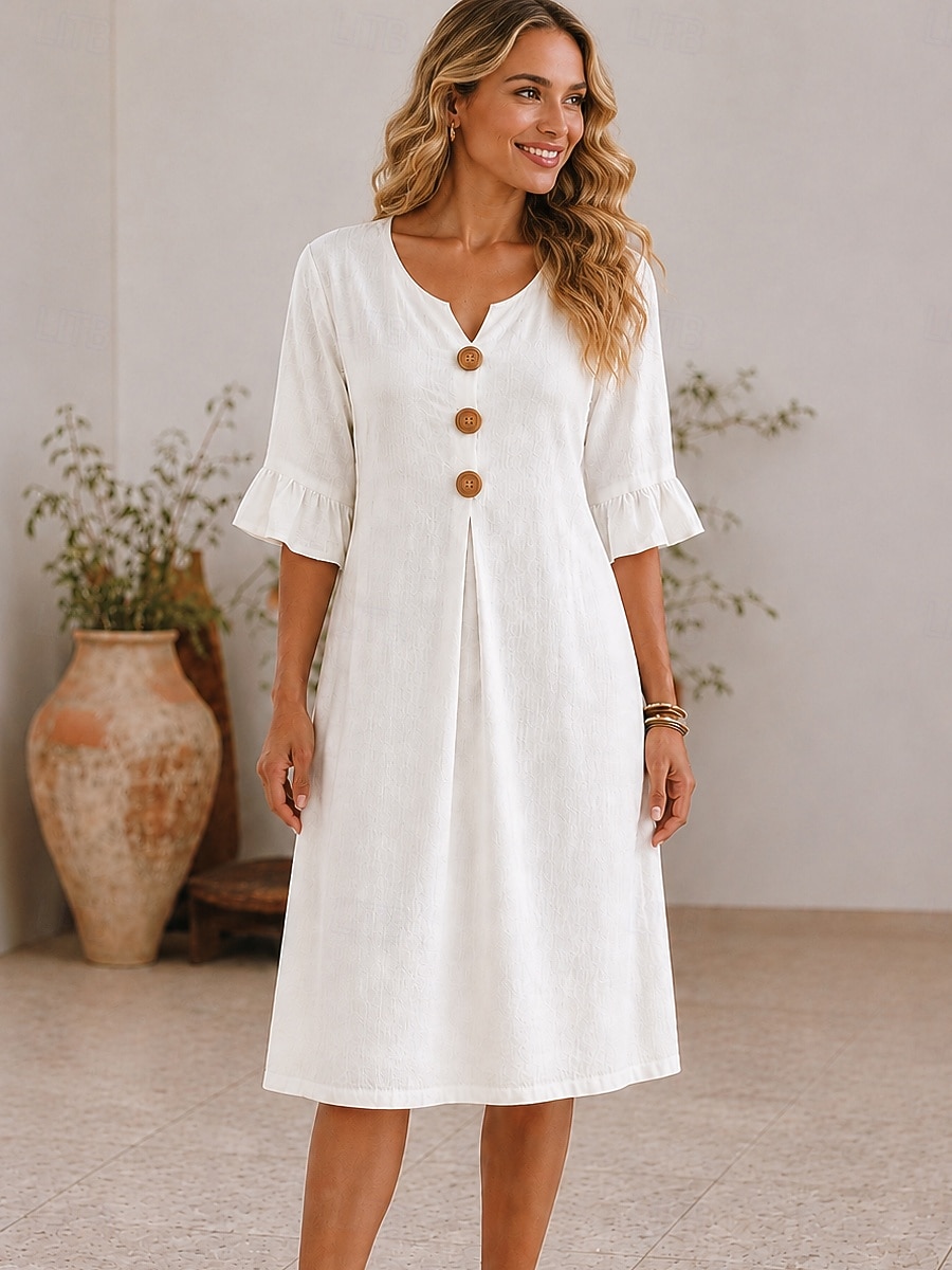 Femmes Robe Longueur Genou Robe fourreau Occasionnel Coupe régulière Uni Manche 3/4 Col en V Blanche Été Printemps de 2026 ? $33.99 –P1