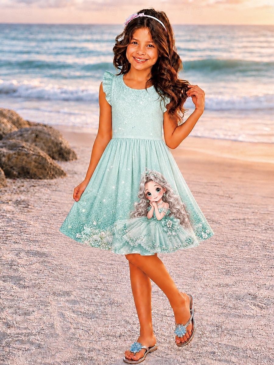 ragazze' 3D Grafico Cartoni animati Da principessa Abito Vestito con Volant Senza Maniche Stampa 3D Estate Primavera Quotidiano Vacanza Feste Carino Essenziale Casual Bambini 4-12 Anni Vestito Casual del 2026 a $8.49 –P5
