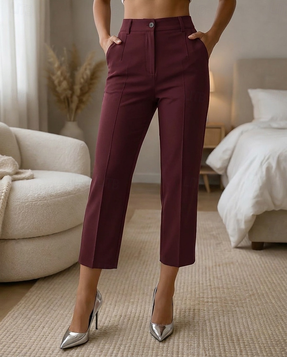 Women's Straight Elegant Vintage Stylish Ankle-Length High Waist Solid Color Plain Comfort Micro-elastic Office Vacation Formal Apricot Dark Gray Black White Summer Spring Regular Fit 2026 - $32.99 –P2