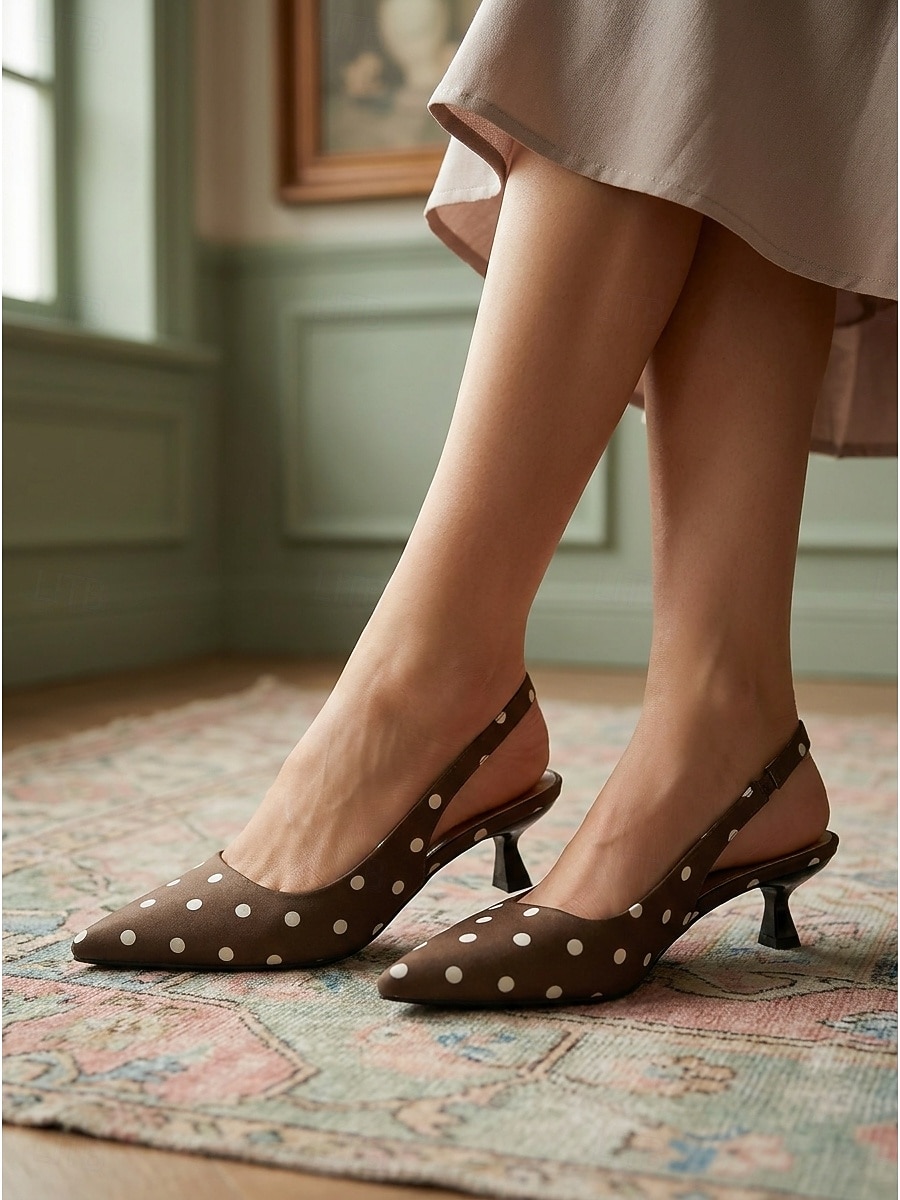 Escarpins à pois vintage années 1950 pour femmes - escarpins rétro à bout pointu et petits talons avec bride élastique à l'arrière, parfaits pour les soirées rockabilly et les thés de gala. &vêtements de 2026 ? $32.99 –P3