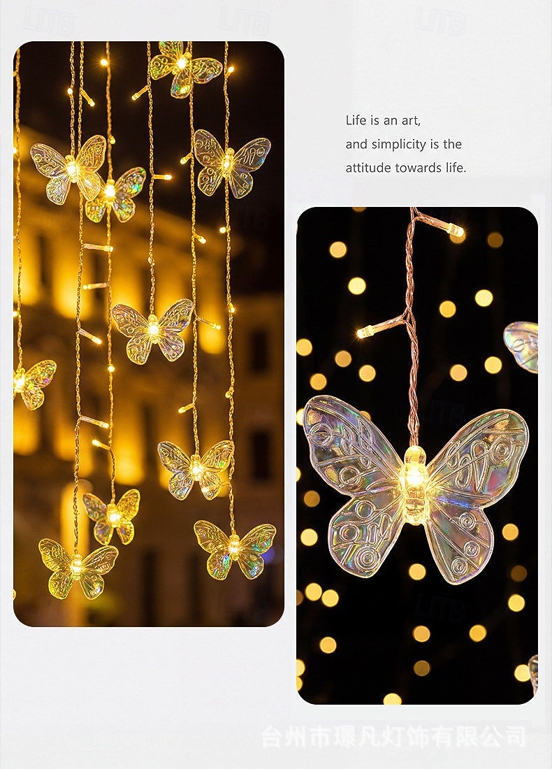 Outdoor Solar Curtain String Lights Waterproof, 10M 40 Drops Butterfly Fairy Lights with Remote, Hanging Decorative Lights for Balcony Patio Garden Wedding Christmas Bedroom Summer Party 200 Led Beads 2026 - $48.99 –P1