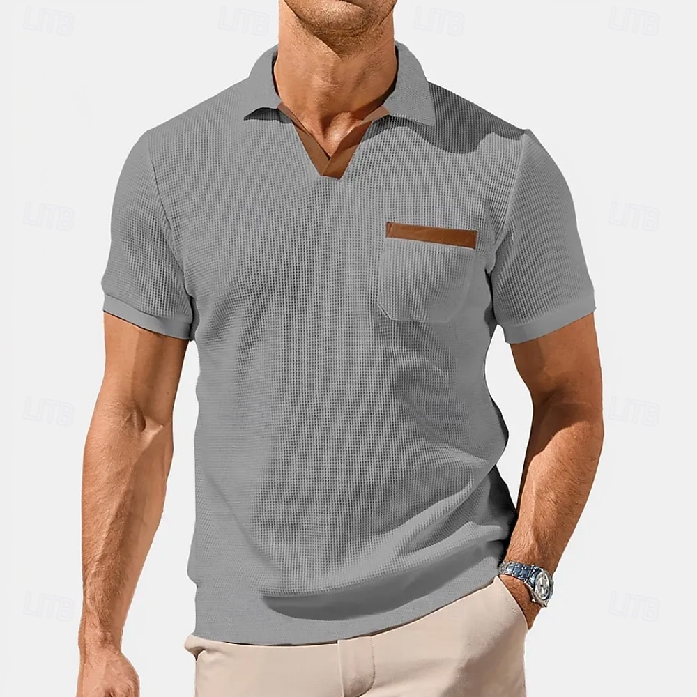 Bărbați Tricouri polo Waffle Texturat Casual Concediu Rever Manșon scurt Modă De Bază Simplu Nasturi Moale Vară Primăvară Negru Alb Gri Tricouri polo Waffle 2026 - $22.99 –P1