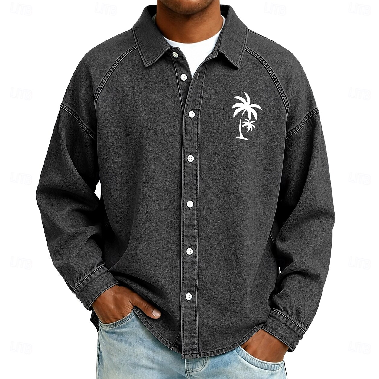 Camisa masculina Softfade™, camisa casual, lavagem ácida, tingida em preto, bordô, verde, azul claro, manga comprida, lisa, gola, casual, para uso diário, bolso frontal, vestuário, elegante, moda de 2026 por $31.99 –P8