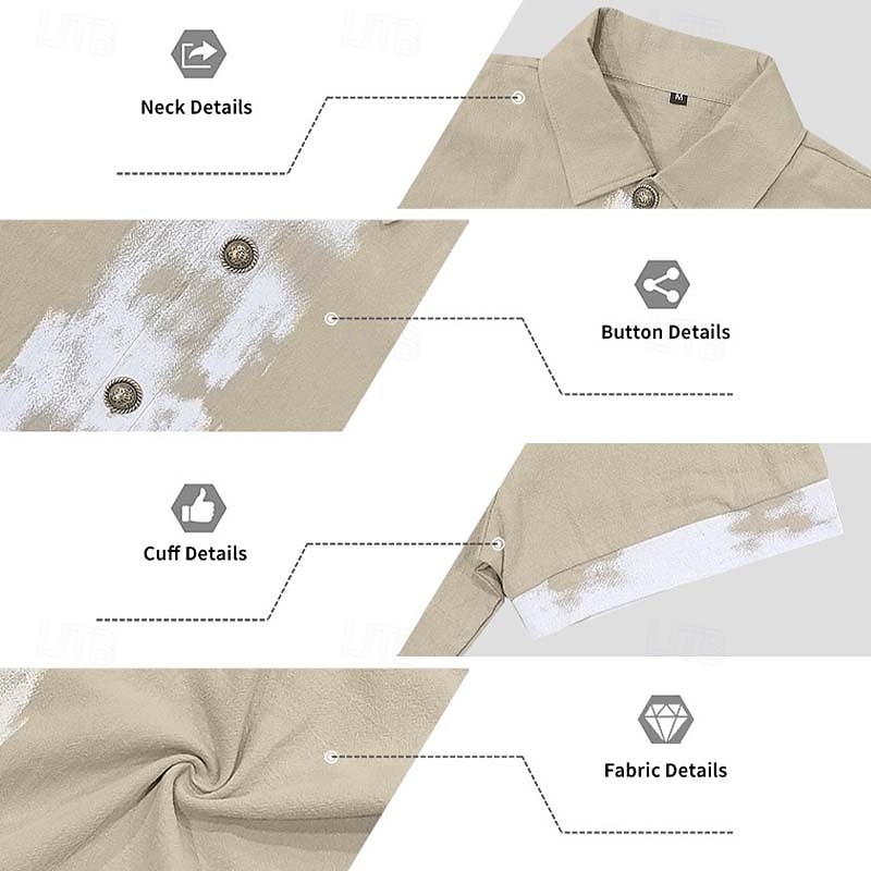 Men's Shirt Linen Shirt Viking Style Summer Shirt Button Up Shirt Solid Color Casual Vacation Blue Black White Khaki Short Sleeve Turndown Summer Spring Clothing Apparel 2026 - $26.99 –P8